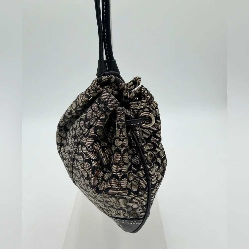 Coach Signature Mini C Drawstring Wristlet Pouch Black Jacquard Y2K